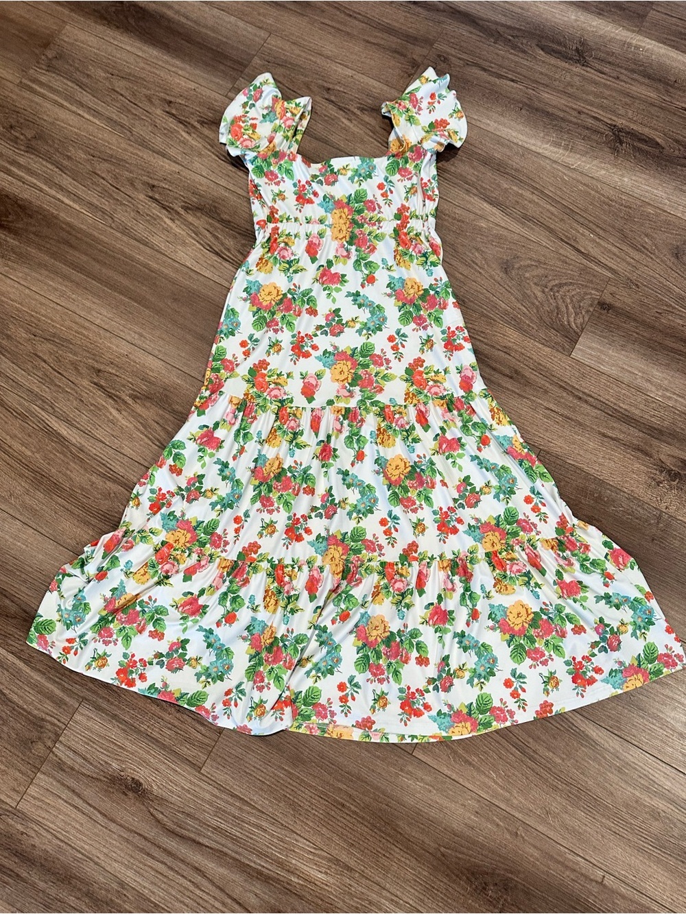 Smith and Quinn Bitty Cape Garden Floral Tiered Dress with Flutter Sleeves Small - Picture 9 of 10